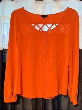 Preloved mine Orange Long-Sleeve Button Front Top